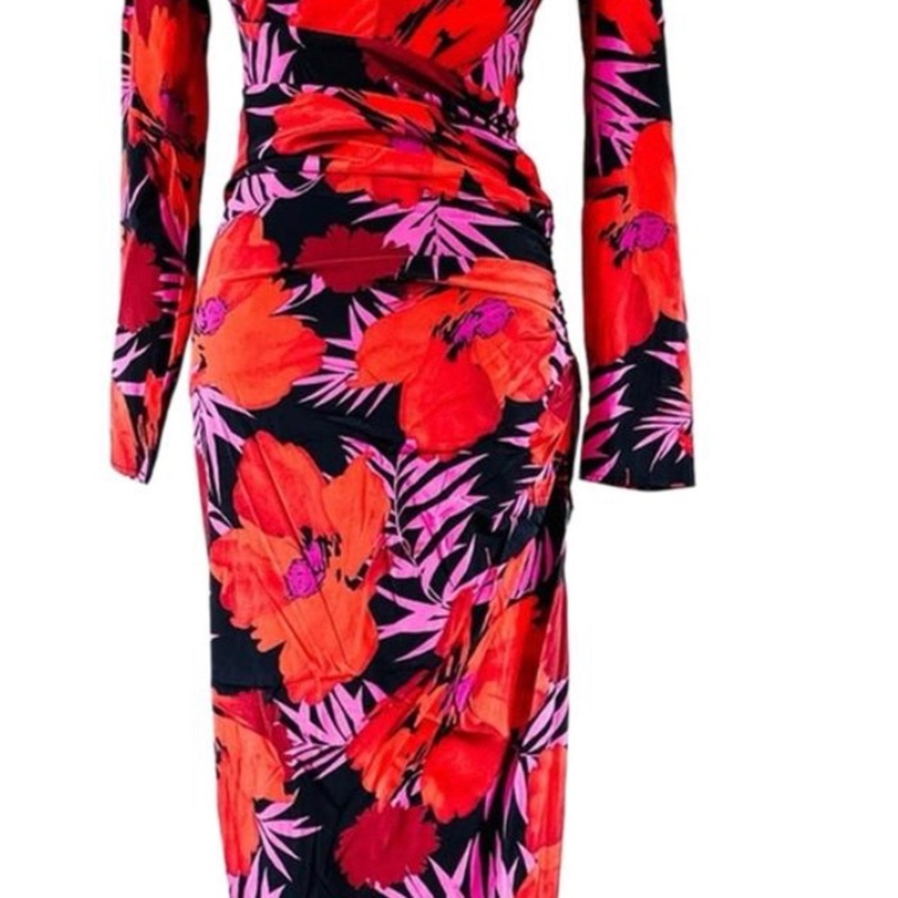 Veronica Beard Floral Long Sleeve Asymmetric Hem Alvaro Midi Dress Size 8